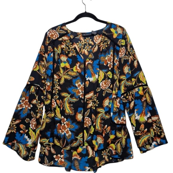 I.N.C International Concepts Women’s Blouse floral bell sleeve V-Neck 2X Peasant - Picture 2 of 12